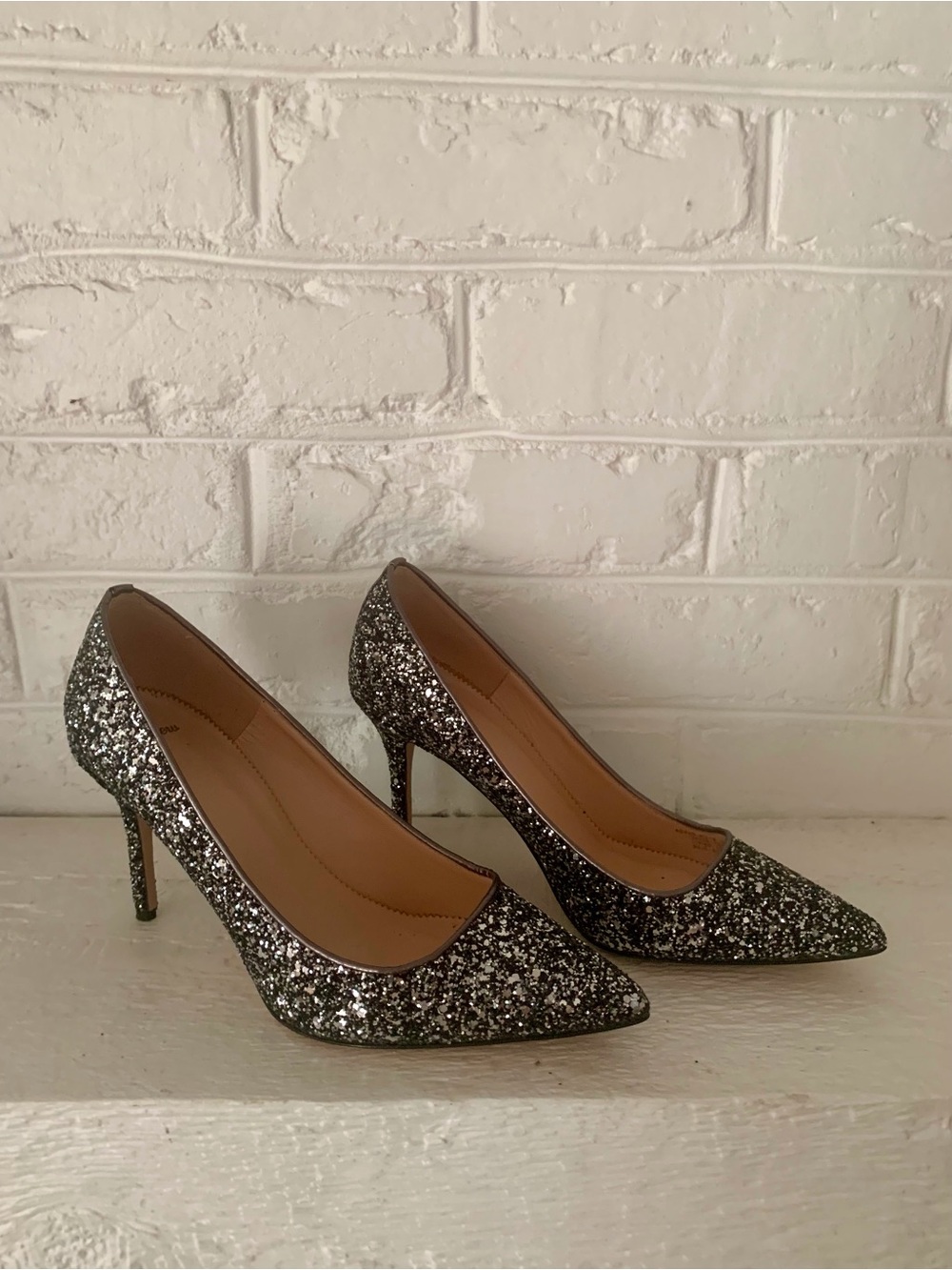 J.Crew Slip On Glitter Black/Silver Pointed Toe Stiletto Pump Women's US 9